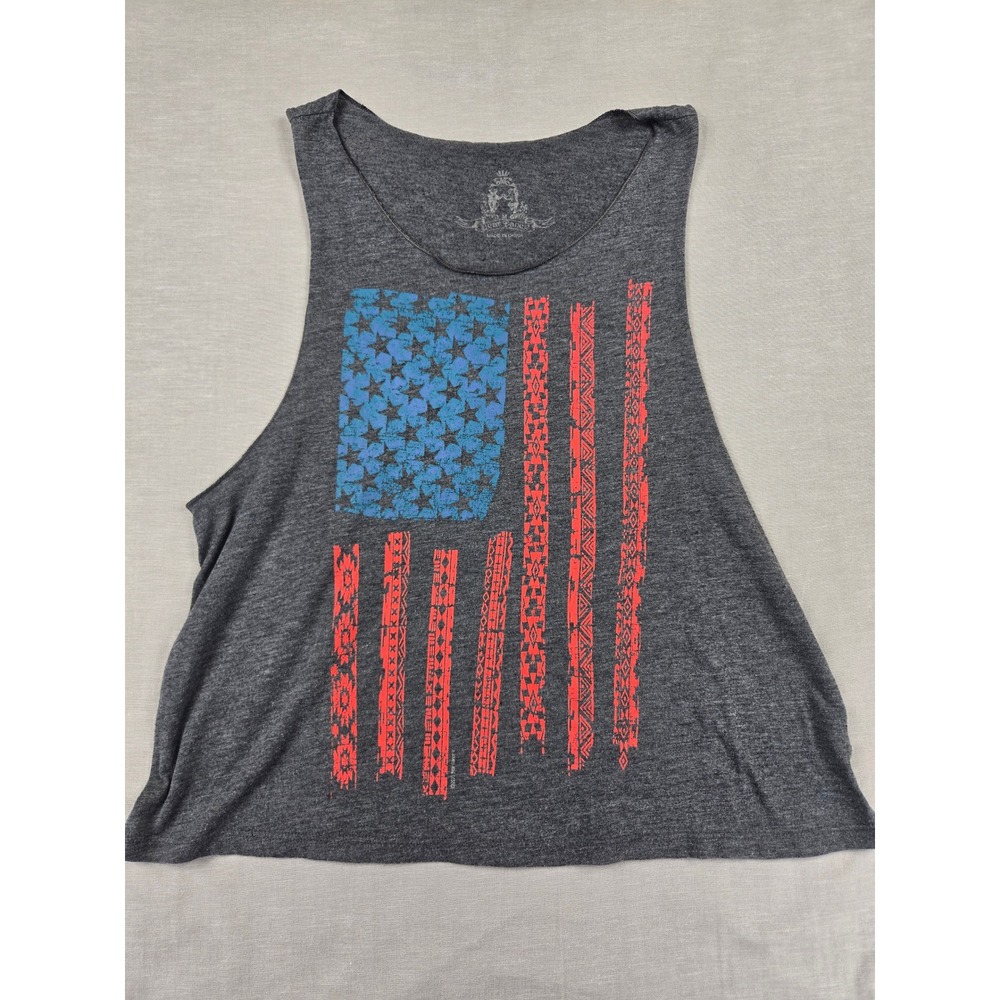 Bear Dance Womens American Flag Tribal Muscle Tank Top Gray Size M